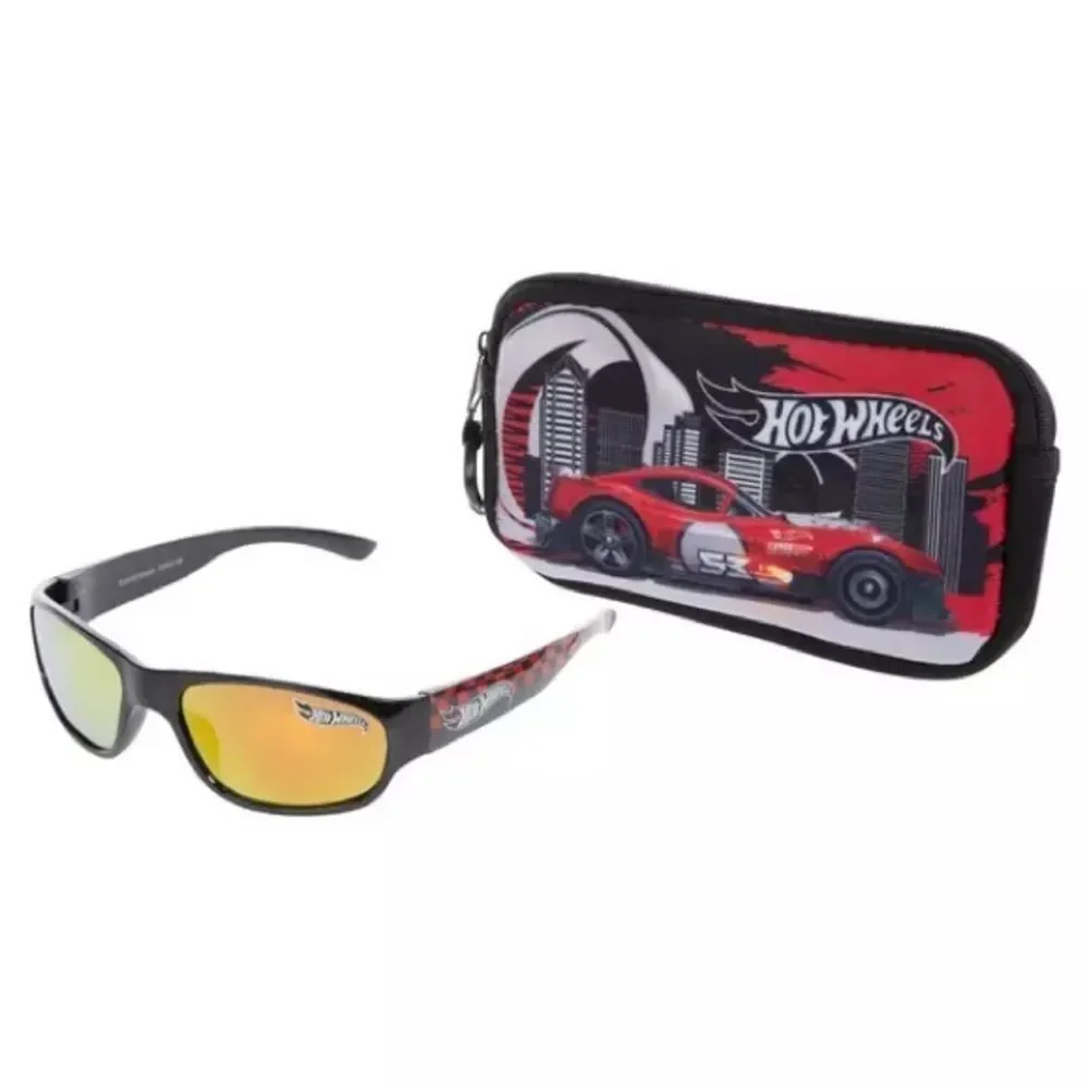 New Hot Wheels Kids' Black Frame Sunglasses with Yellow Lenses and Carry Case